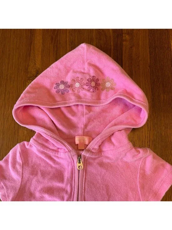 BUTTER Super Soft Girls Terry Cloth Romper 4T 3-4 Pink Sparkly Summer Playsuit - Picture 3 of 8